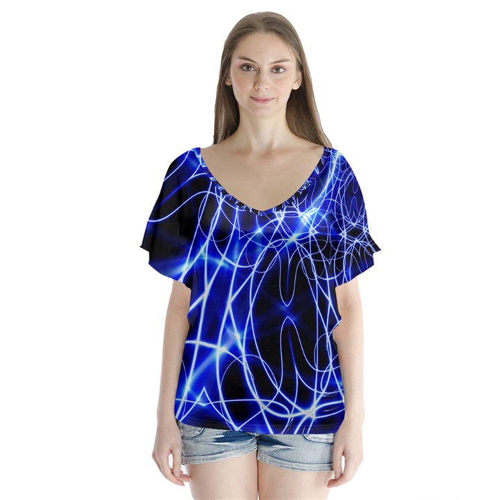 Lines Flash Light Mystical Fantasy V-Neck Flutter Sleeve Top