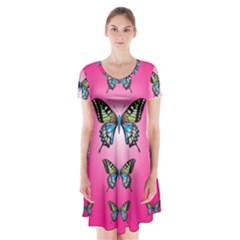 Butterfly Short Sleeve V-neck Flare Dress by Dutashop