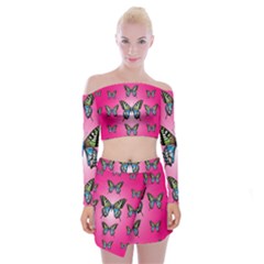 Butterfly Off Shoulder Top With Mini Skirt Set by Dutashop