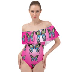 Butterfly Off Shoulder Velour Bodysuit 