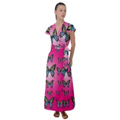 Butterfly Flutter Sleeve Maxi Dress by Dutashop