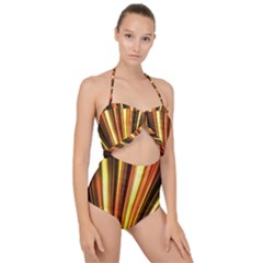 Energy Flash Futuristic Glitter Scallop Top Cut Out Swimsuit