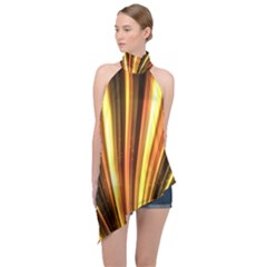 Energy Flash Futuristic Glitter Halter Asymmetric Satin Top by Dutashop