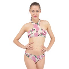 Floral Vintage Flowers High Neck Bikini Set