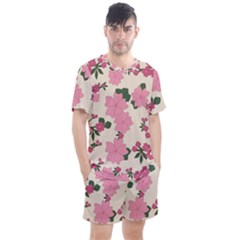 Floral Vintage Flowers Men s Mesh Tee And Shorts Set