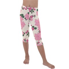 Floral Vintage Flowers Kids  Lightweight Velour Capri Leggings 