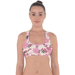 Floral Vintage Flowers Cross Back Hipster Bikini Top  by Dutashop