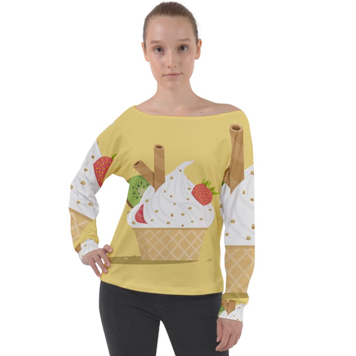 Ice Cream Dessert Summer Off Shoulder Long Sleeve Velour Top