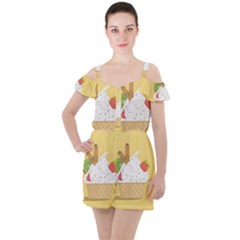 Ice Cream Dessert Summer Ruffle Cut Out Chiffon Playsuit by Dutashop