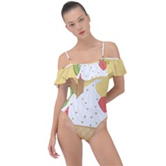 Ice Cream Dessert Summer Frill Detail One Piece Swimsuit