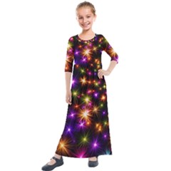 Star Colorful Christmas Abstract Kids  Quarter Sleeve Maxi Dress by Dutashop