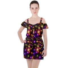 Star Colorful Christmas Abstract Ruffle Cut Out Chiffon Playsuit by Dutashop