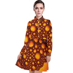 Bubbles Abstract Art Gold Golden Long Sleeve Chiffon Shirt Dress by Dutashop