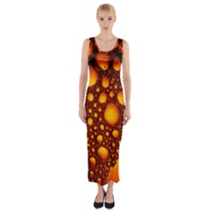 Bubbles Abstract Art Gold Golden Fitted Maxi Dress by Dutashop