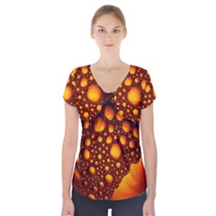 Bubbles Abstract Art Gold Golden Short Sleeve Front Detail Top by Dutashop