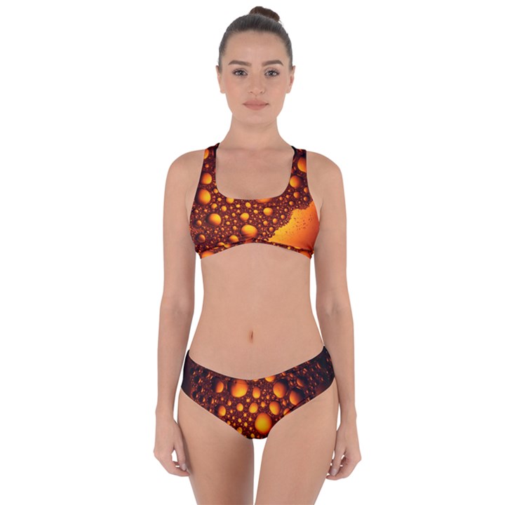 Bubbles Abstract Art Gold Golden Criss Cross Bikini Set