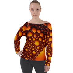 Bubbles Abstract Art Gold Golden Off Shoulder Long Sleeve Velour Top by Dutashop