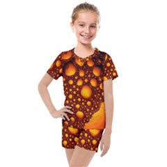 Bubbles Abstract Art Gold Golden Kids  Mesh Tee And Shorts Set