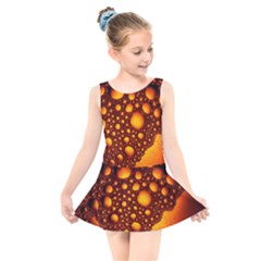 Bubbles Abstract Art Gold Golden Kids  Skater Dress Swimsuit