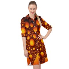 Bubbles Abstract Art Gold Golden Long Sleeve Mini Shirt Dress by Dutashop