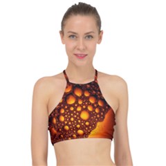 Bubbles Abstract Art Gold Golden Racer Front Bikini Top by Dutashop