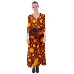 Bubbles Abstract Art Gold Golden Button Up Maxi Dress by Dutashop