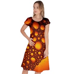 Bubbles Abstract Art Gold Golden Classic Short Sleeve Dress