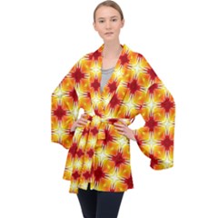 Background Boxes Seamless Long Sleeve Velvet Kimono 