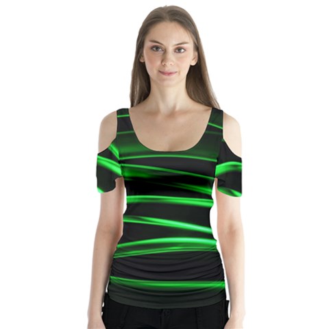 Green Light Painting Zig-zag Butterfly Sleeve Cutout Tee  by Dutashop