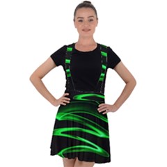 Green Light Painting Zig-zag Velvet Suspender Skater Skirt