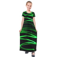 Green Light Painting Zig-zag Kids  Short Sleeve Maxi Dress