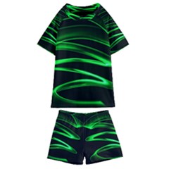 Green Light Painting Zig-zag Kids  Swim Tee And Shorts Set