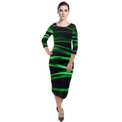 Green Light Painting Zig-zag Quarter Sleeve Midi Velour Bodycon Dress