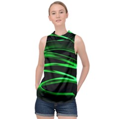 Green Light Painting Zig-zag High Neck Satin Top by Dutashop