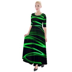 Green Light Painting Zig-zag Half Sleeves Maxi Dress by Dutashop