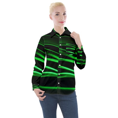 Green Light Painting Zig-zag Women s Long Sleeve Pocket Shirt by Dutashop