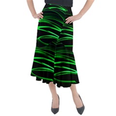 Green Light Painting Zig-zag Midi Mermaid Skirt