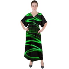 Green Light Painting Zig-zag V-neck Boho Style Maxi Dress