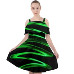 Green Light Painting Zig-zag Cut Out Shoulders Chiffon Dress by Dutashop