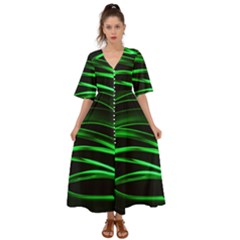 Green Light Painting Zig-zag Kimono Sleeve Boho Dress