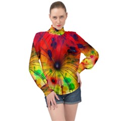 Illustrations Structure Lines High Neck Long Sleeve Chiffon Top by Dutashop