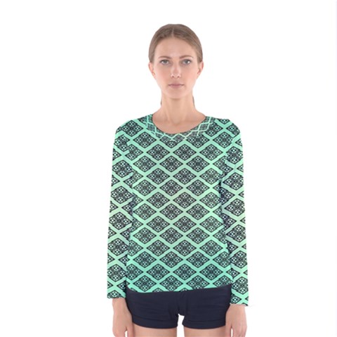 Pattern Texture Geometric Pattern Green Women s Long Sleeve Tee by Dutashop