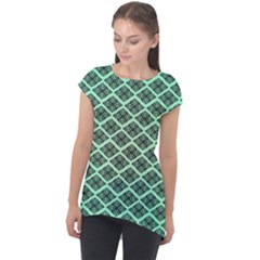 Pattern Texture Geometric Pattern Green Cap Sleeve High Low Top by Dutashop