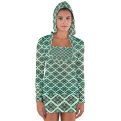 Pattern Texture Geometric Pattern Green Long Sleeve Hooded T-shirt by Dutashop