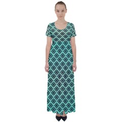 Pattern Texture Geometric Pattern Green High Waist Short Sleeve Maxi Dress