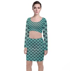 Pattern Texture Geometric Pattern Green Top And Skirt Sets