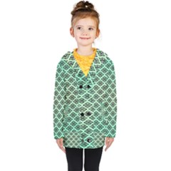 Pattern Texture Geometric Pattern Green Kids  Double Breasted Button Coat by Dutashop