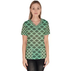 Pattern Texture Geometric Pattern Green Women s V-neck Scrub Top by Dutashop