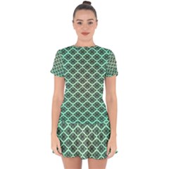 Pattern Texture Geometric Pattern Green Drop Hem Mini Chiffon Dress by Dutashop