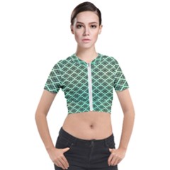 Pattern Texture Geometric Pattern Green Short Sleeve Cropped Jacket